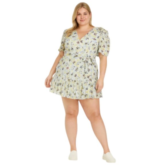NEW Tanya Taylor Plus Size 18 Silk Wrap Mini Dress Georgina Yellow Floral Party - Picture 1 of 16